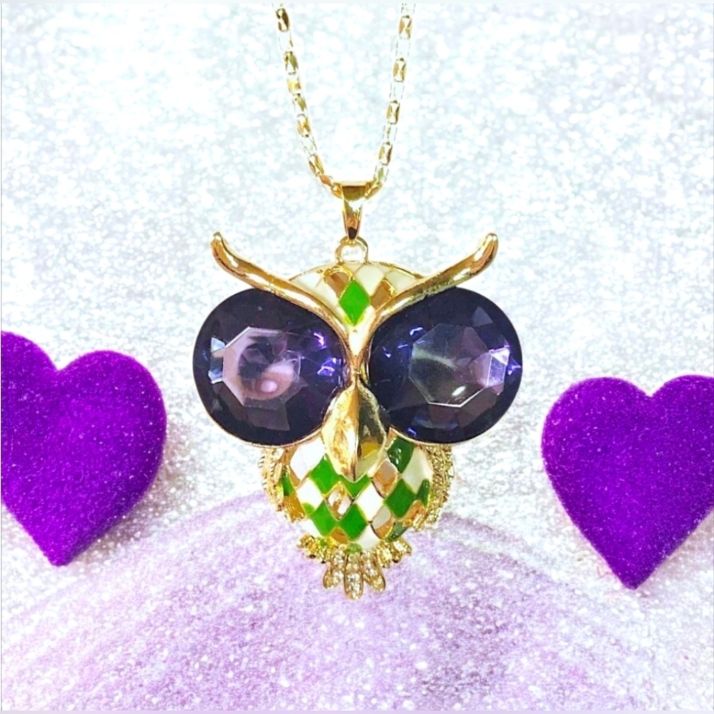 Gold-plated Multicolor Crystal Owl Pendant Necklace